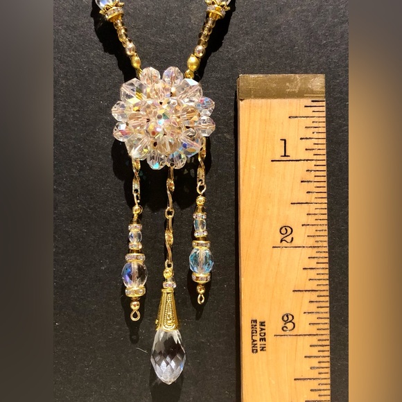 HAND CRAFTED upcycled vintage crystal an gold pendant necklace Beautiful sparkle - Picture 9 of 11